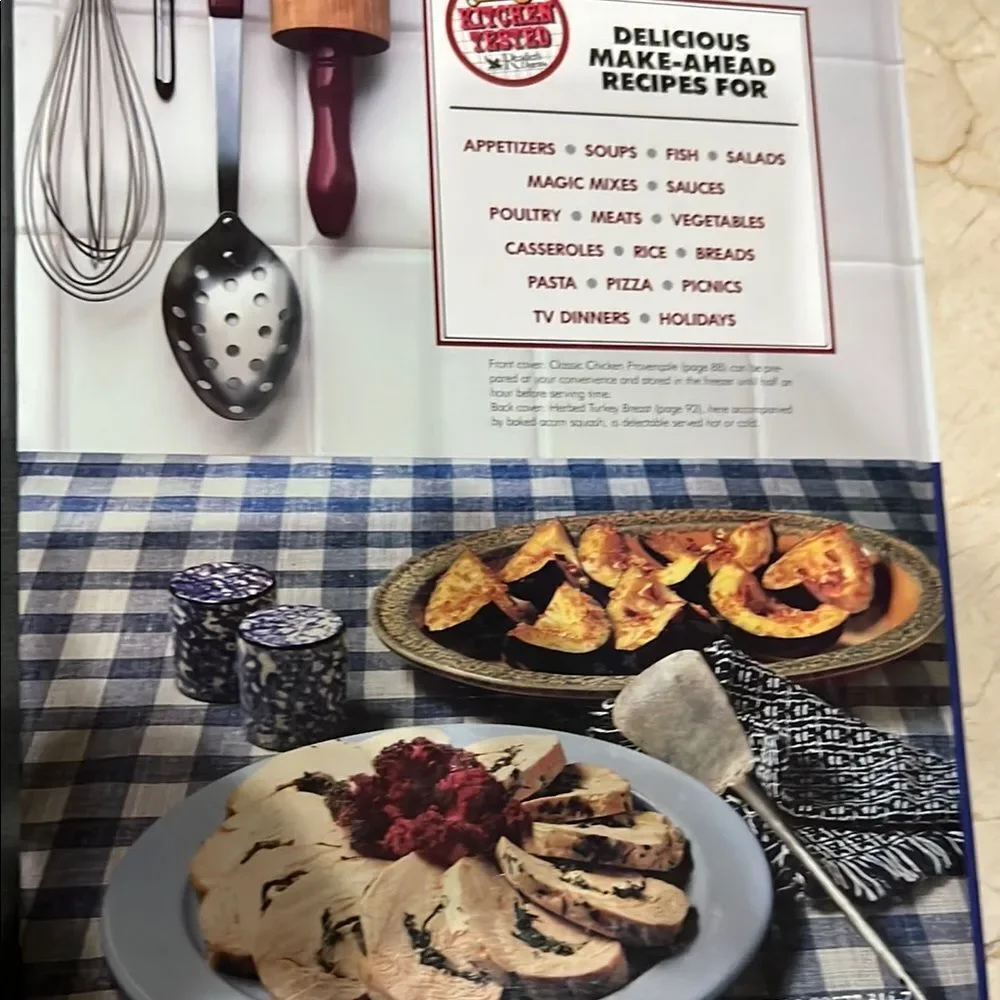 Reader's Digest Cook Now Serve Later Cookbook with Blue and White Cover